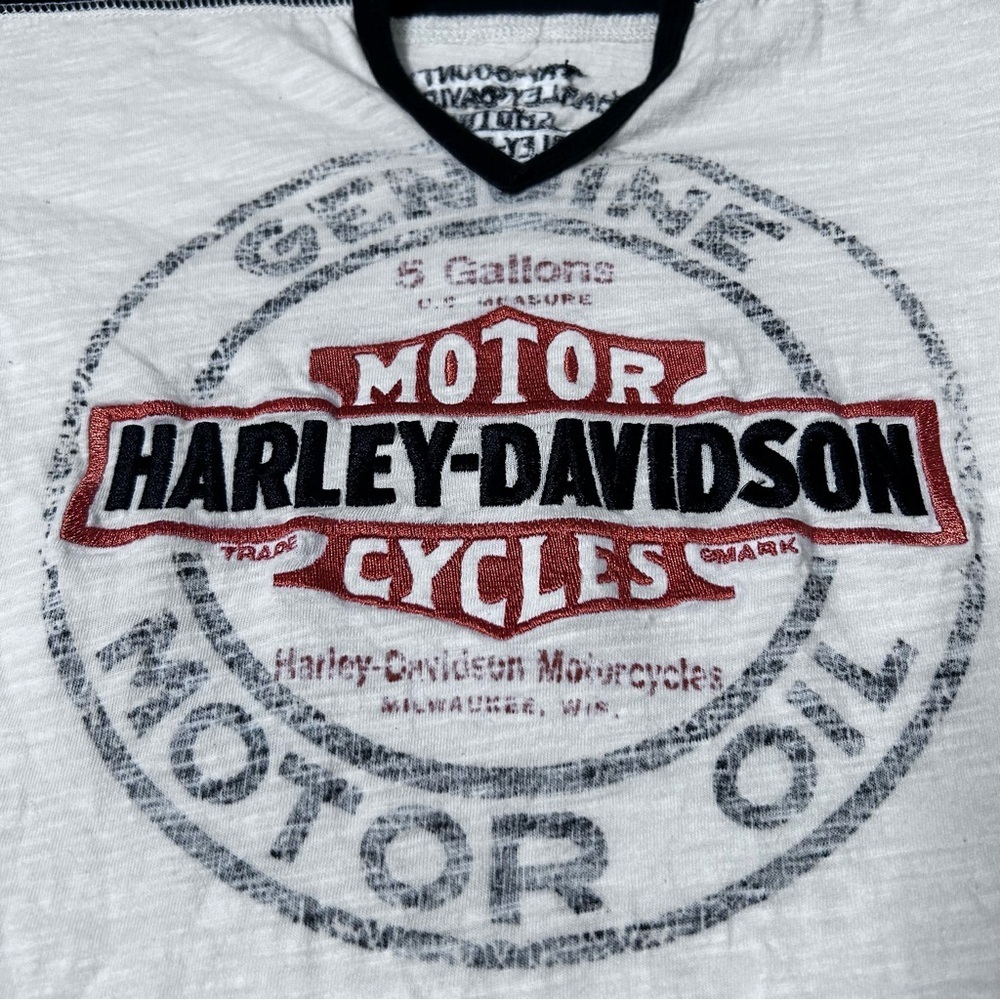 2013 Harley Davidson Black Cream Embroidered Logo Graphic Long Sleeve Tee Small - Picture 6 of 13